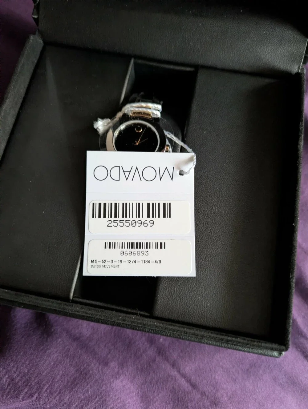 NWT Movado Amarosa Black Dial Two-Tone Stainless Steel and Gold Watch,
